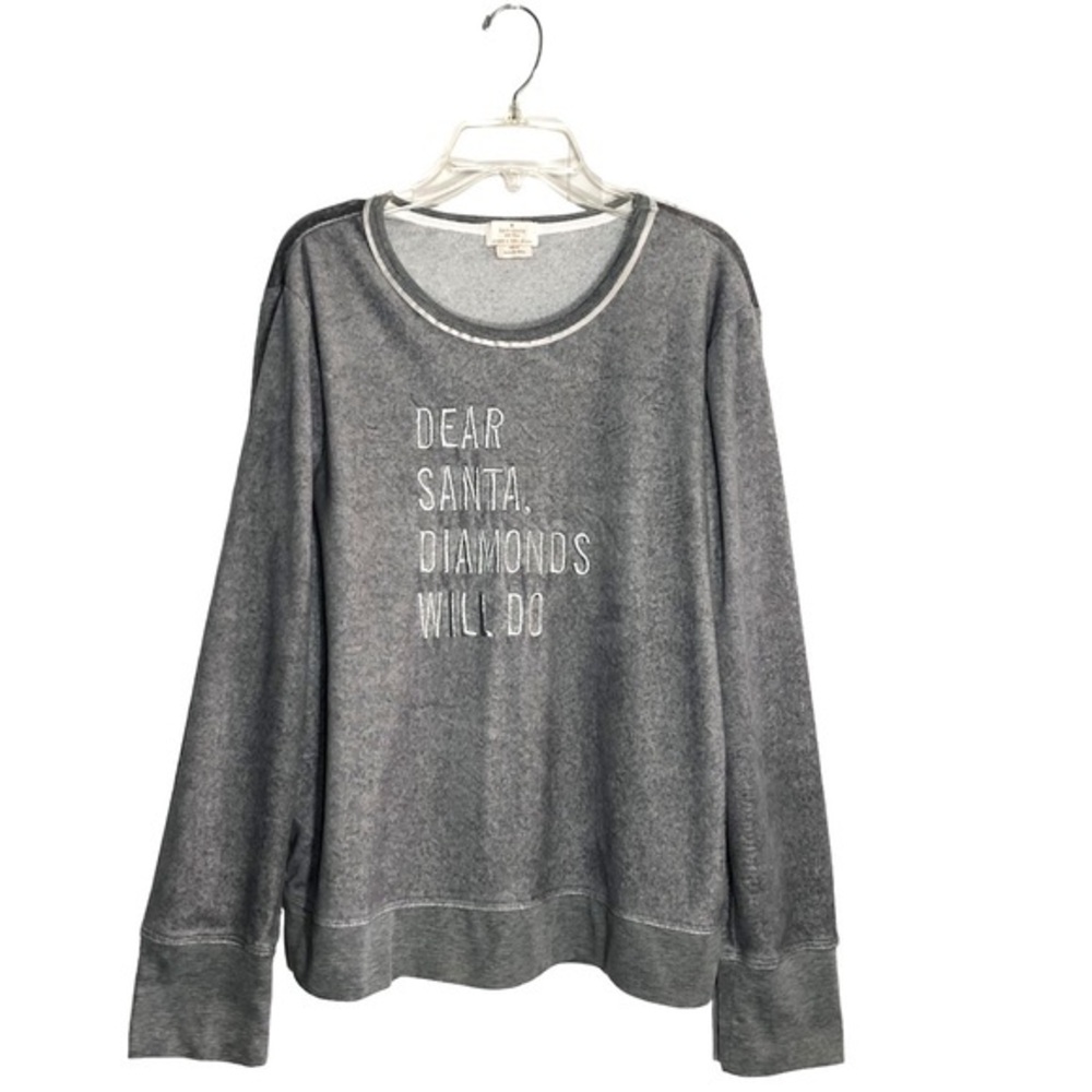 Kate Spade “Dear Santa Diamonds Will Do” Long Sleeve Velour Soft Pajama Top M
